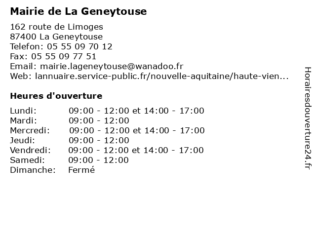 Mairie de La Geneytouse à La Geneytouse: adresse et heures d'ouverture