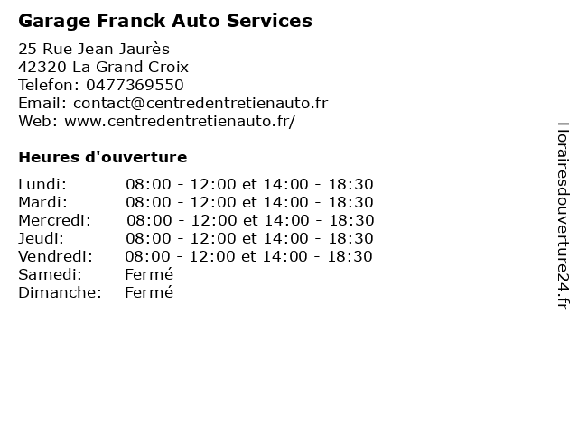 Garage Franck Auto Services à La Grand Croix: adresse et heures d'ouverture