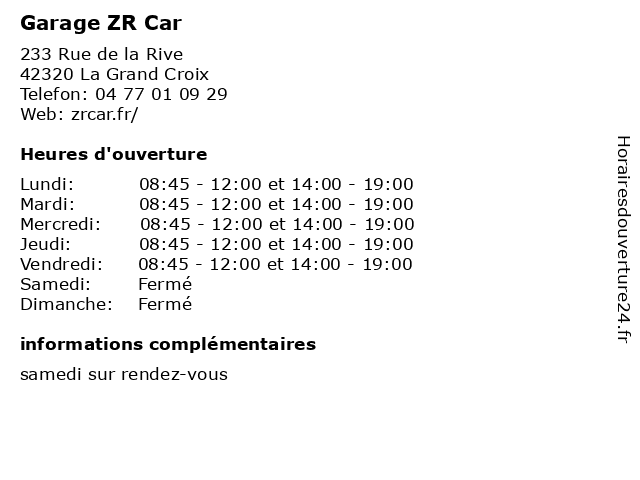 Garage ZR Car à La Grand Croix: adresse et heures d'ouverture