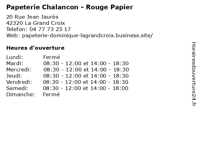 Papeterie Chalancon - Rouge Papier à La Grand Croix: adresse et heures d'ouverture