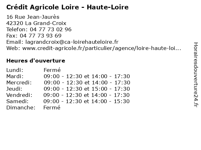 Crédit Agricole Loire - Haute-Loire à La Grand-Croix: adresse et heures d'ouverture