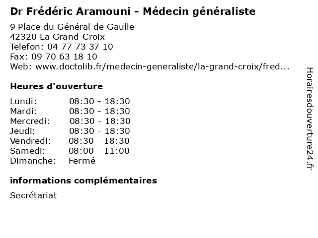 Dr Frédéric Aramouni - Médecin généraliste à La Grand-Croix: adresse et heures d'ouverture