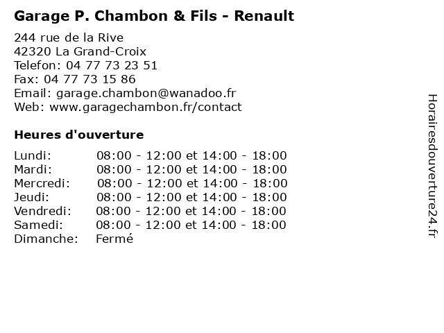 Garage P. Chambon & Fils - Renault à La Grand-Croix: adresse et heures d'ouverture