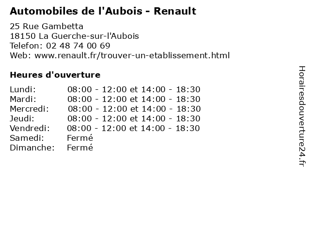 Automobiles de l'Aubois - Renault à La Guerche-sur-l'Aubois: adresse et heures d'ouverture