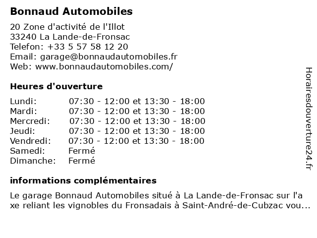 Garage Bonnaud Automobile à La Lande de Fronsac: adresse et heures d'ouverture
