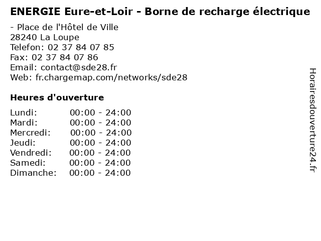ENERGIE Eure-et-Loir - Borne de recharge électrique à La Loupe: adresse et heures d'ouverture