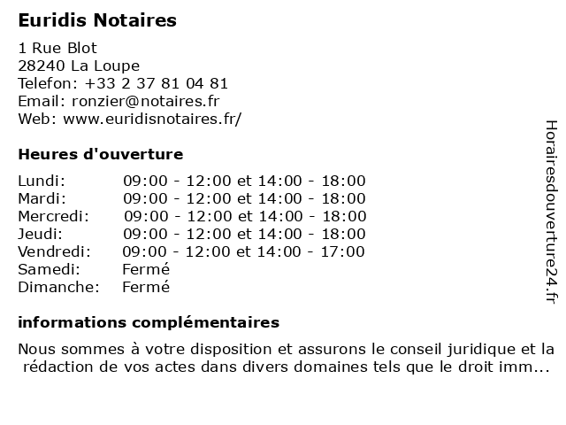 Euridis Notaires à La Loupe: adresse et heures d'ouverture