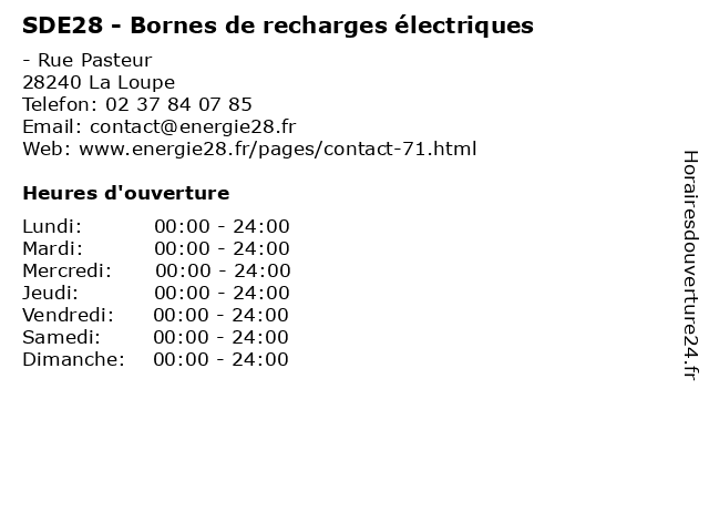SDE28 - Bornes de recharges électriques à La Loupe: adresse et heures d'ouverture