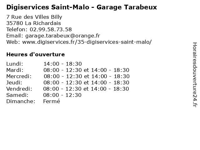 Digiservices Saint-Malo - Garage Tarabeux à La Richardais: adresse et heures d'ouverture