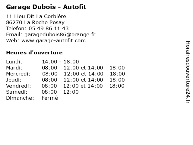 Garage Dubois - Autofit à La Roche Posay: adresse et heures d'ouverture