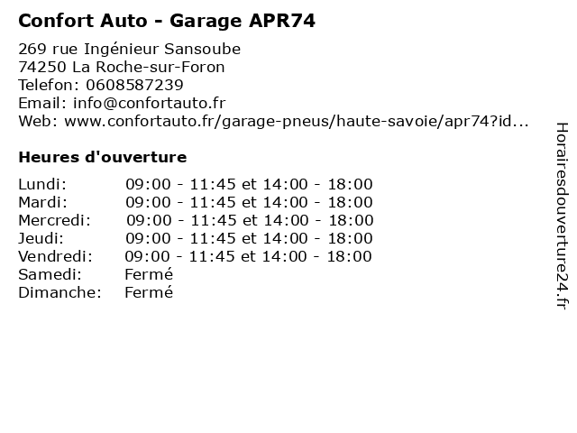 Confort Auto - Garage APR74 à La Roche-sur-Foron: adresse et heures d'ouverture