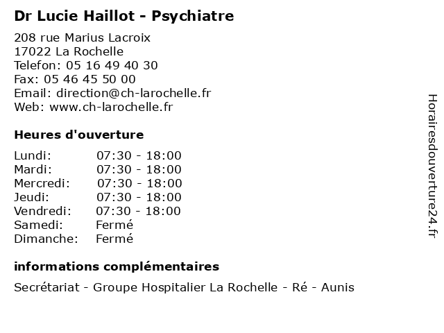 Dr Lucie Haillot - Psychiatre à La Rochelle: adresse et heures d'ouverture