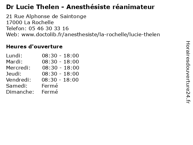 Dr Lucie Thelen - Anesthésiste réanimateur à La Rochelle: adresse et heures d'ouverture