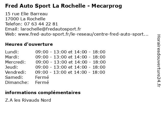 Fred Auto Sport La Rochelle - Mecarprog à La Rochelle: adresse et heures d'ouverture