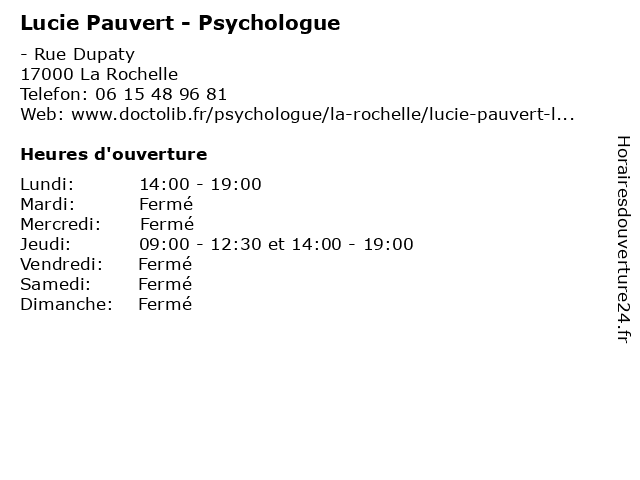 Lucie Pauvert - Psychologue à La Rochelle: adresse et heures d'ouverture