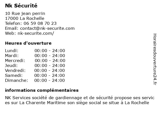 Nk Sécurité à La Rochelle: adresse et heures d'ouverture