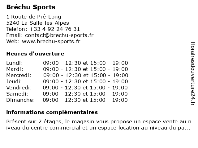 Bréchu Sports à La Salle-les-Alpes: adresse et heures d'ouverture