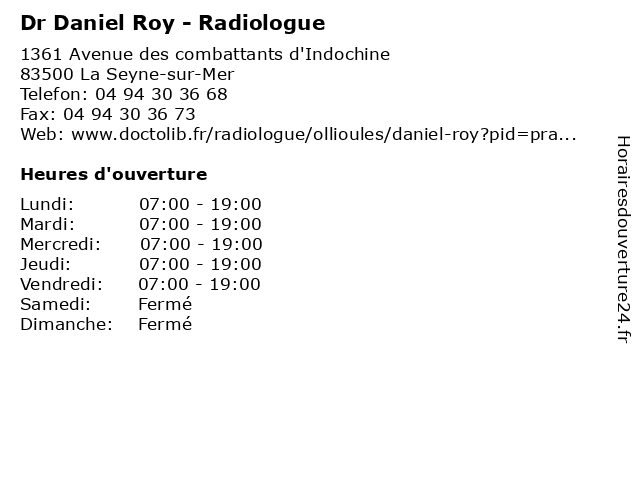 Dr Daniel Roy - Radiologue à La Seyne-sur-Mer: adresse et heures d'ouverture