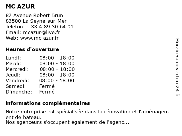 MC AZUR à La Seyne-sur-Mer: adresse et heures d'ouverture