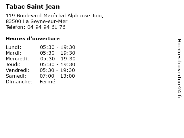 Tabac Saint jean à La Seyne-sur-Mer: adresse et heures d'ouverture