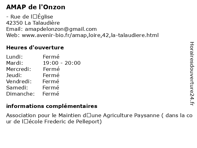 AMAP de l'Onzon à La Talaudière: adresse et heures d'ouverture