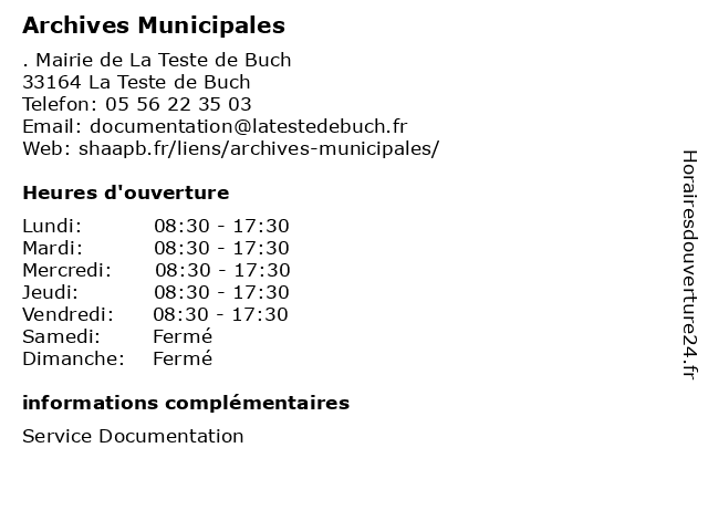 Archives Municipales à La Teste de Buch: adresse et heures d'ouverture