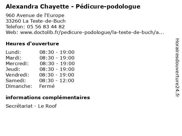 Alexandra Chayette - Pédicure-podologue à La Teste-de-Buch: adresse et heures d'ouverture