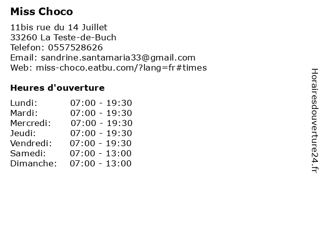 Miss Choco à La Teste-de-Buch: adresse et heures d'ouverture