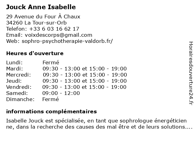 Jouck Anne Isabelle à La Tour-sur-Orb: adresse et heures d'ouverture