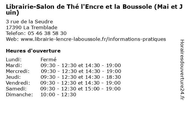 Librairie-Salon de Thé l'Encre et la Boussole (Mai et Juin) à La Tremblade: adresse et heures d'ouverture