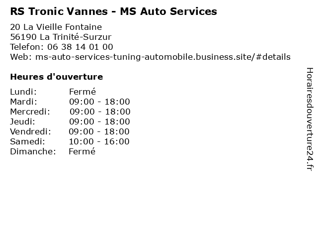 RS Tronic Vannes - MS Auto Services à La Trinité-Surzur: adresse et heures d'ouverture