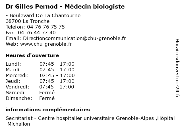 Dr Gilles Pernod - Médecin biologiste à La Tronche: adresse et heures d'ouverture