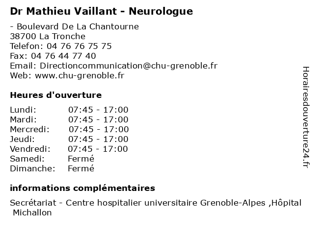 Dr Mathieu Vaillant - Neurologue à La Tronche: adresse et heures d'ouverture