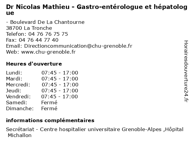 Dr Nicolas Mathieu - Gastro-entérologue et hépatologue à La Tronche: adresse et heures d'ouverture