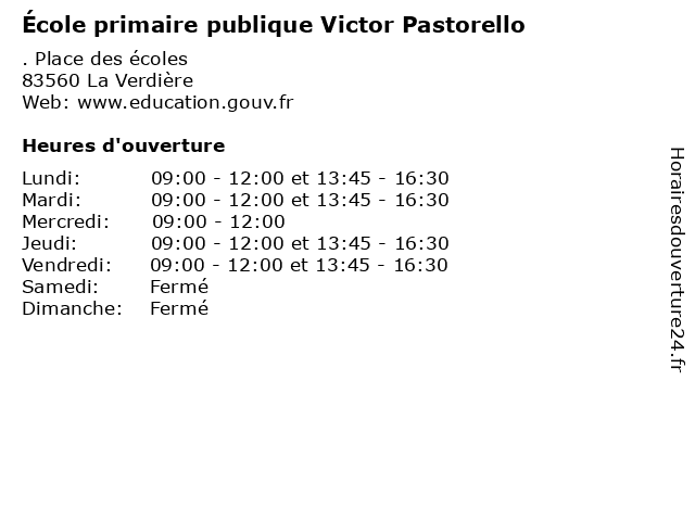 École primaire publique Victor Pastorello à La Verdière: adresse et heures d'ouverture
