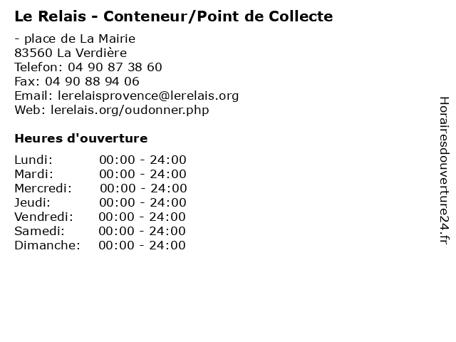 Le Relais - Conteneur/Point de Collecte à La Verdière: adresse et heures d'ouverture