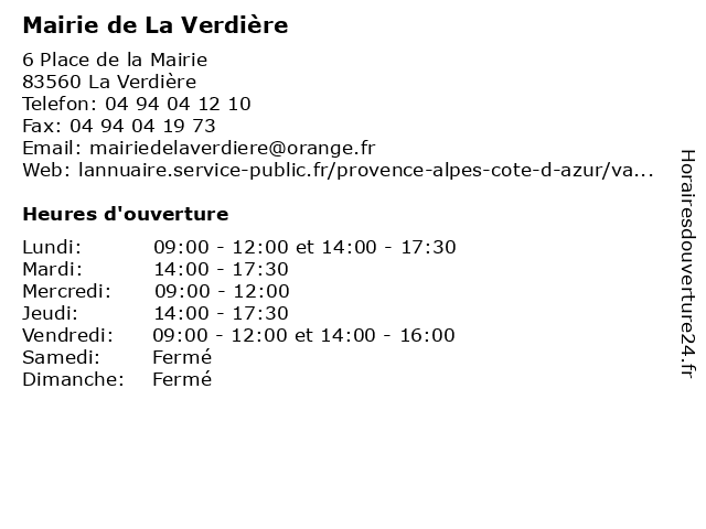 Mairie de La Verdière à La Verdière: adresse et heures d'ouverture