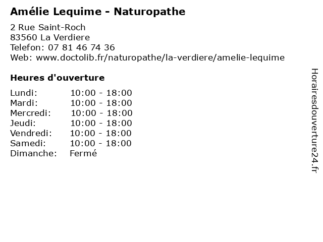 Amélie Lequime - Naturopathe à La Verdiere: adresse et heures d'ouverture