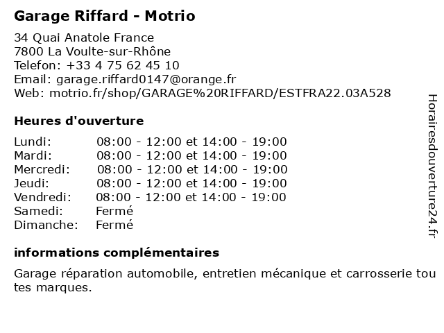 Motrio - Garage Riffard à La Voulte-sur-Rhône: adresse et heures d'ouverture
