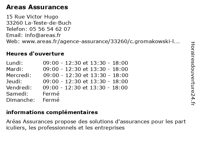 Areas Assurances à La-Teste-de-Buch: adresse et heures d'ouverture
