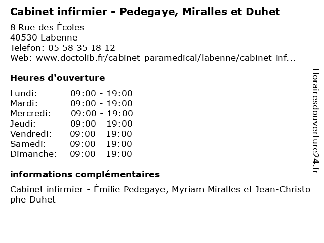 Cabinet infirmier - Pedegaye, Miralles et Duhet à Labenne: adresse et heures d'ouverture