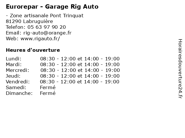 Eurorepar - Garage Rig Auto à Labruguière: adresse et heures d'ouverture