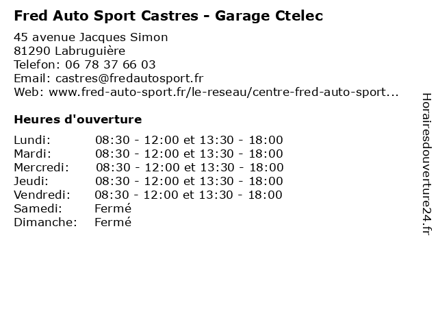 Fred Auto Sport Castres - Garage Ctelec à Labruguière: adresse et heures d'ouverture