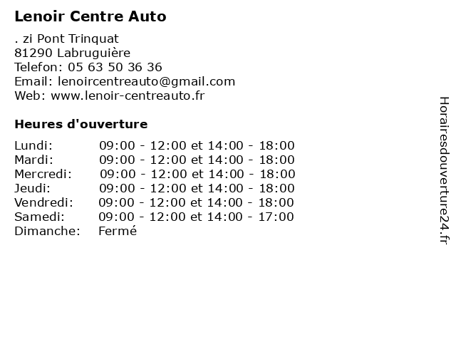 Lenoir Centre Auto à Labruguière: adresse et heures d'ouverture