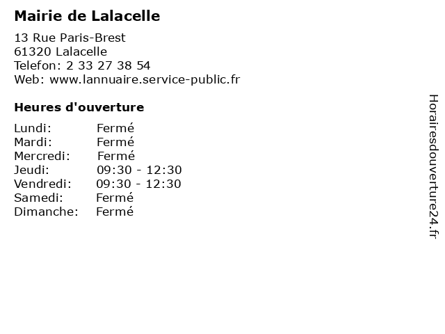 Mairie de Lalacelle à Lalacelle: adresse et heures d'ouverture
