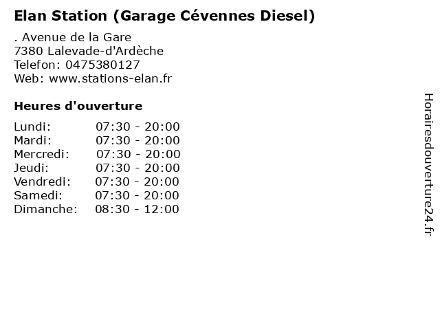 Elan Station (Garage Cévennes Diesel) à Lalevade-d'Ardèche: adresse et heures d'ouverture