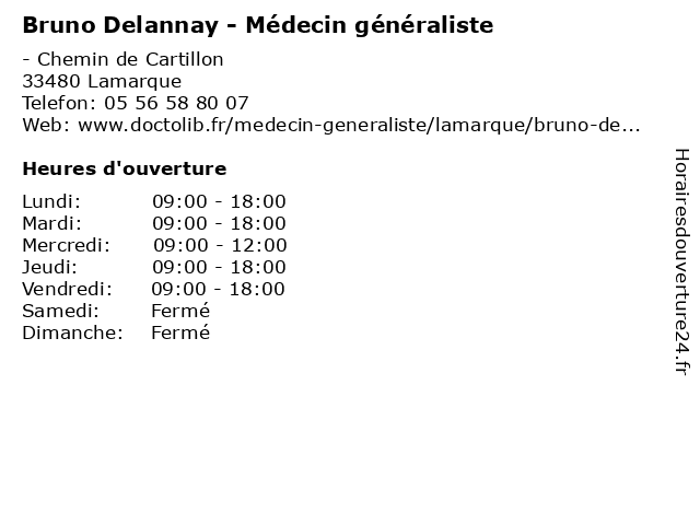 Bruno Delannay - Médecin généraliste à Lamarque: adresse et heures d'ouverture