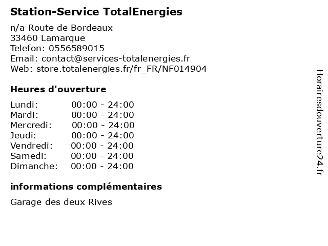 Station-Service TotalEnergies à Lamarque: adresse et heures d'ouverture