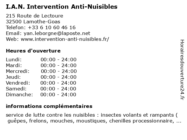 I.A.N. Intervention Anti-Nuisibles Lamothe Goas - Dératisation,  désinsectisation, désinfection (adresse)