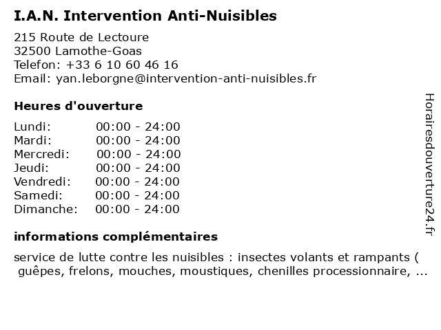 I.A.N. Intervention Anti-Nuisibles Lamothe Goas - Dératisation,  désinsectisation, désinfection (adresse)